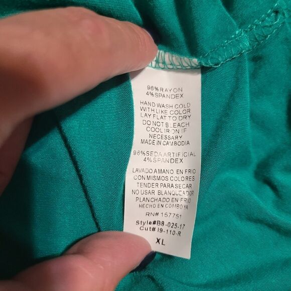 iliad USA Ladies Blouse Scoop Neck Cold Shoulder Tie Back Teal XL - Picture 9 of 10